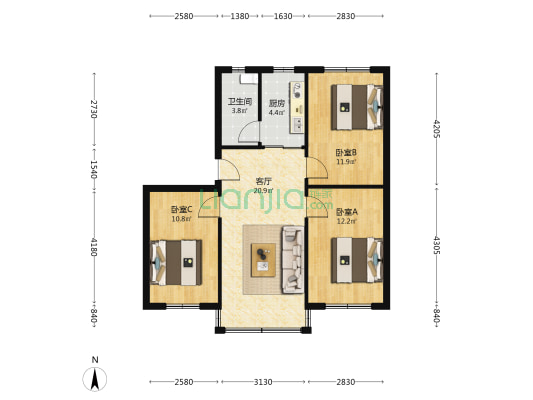 南亭二巷35号 3室1厅1卫 81平方