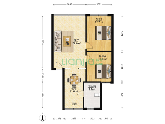 四合院 2室2厅1卫 86平方