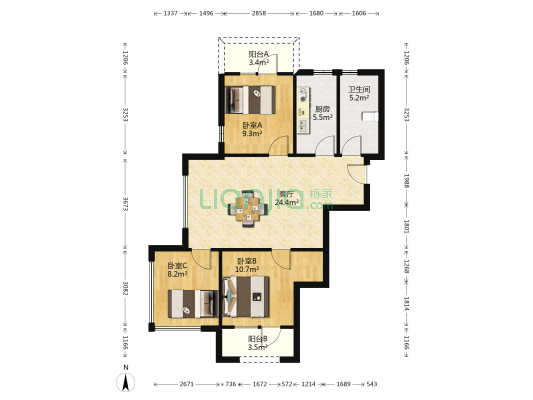 盛世园田居G2区 3室1厅1卫 86平方