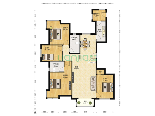 海德园 4室1厅2卫 168平方