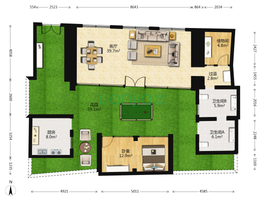 演乐胡同 1室1厅2卫 176平方
