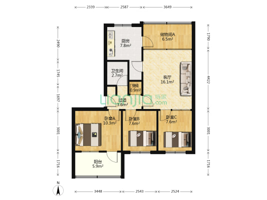 供电家属院 3室1厅1卫 80平方