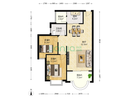 英伦十八 2室1厅1卫 85平方