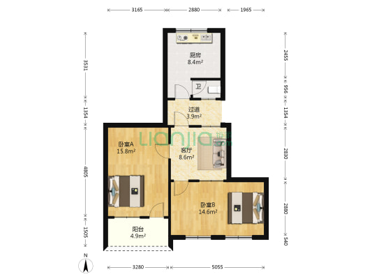 明月街465号 2室1厅1卫 62平方