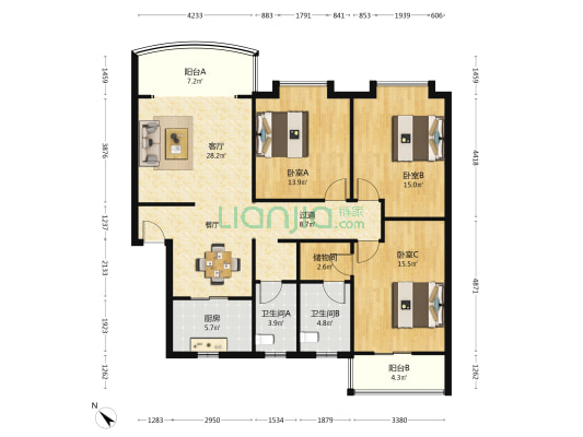 光明苑(天府新区) 3室1厅2卫 129平方