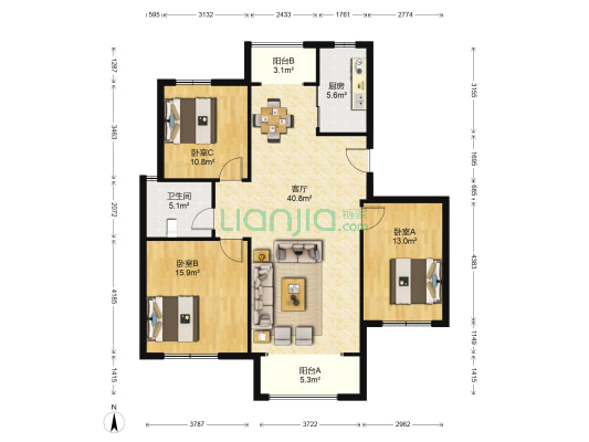 南岛小镇 3室1厅1卫 119平方