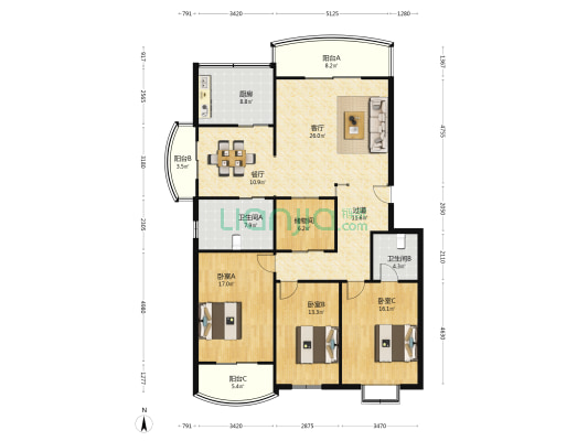 林溪花园 3室2厅2卫 168平方