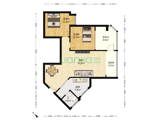 工贸大厦 2室1厅1卫 94平方