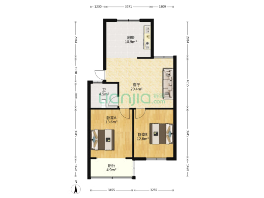 横湖坊西区 2室1厅1卫 83平方