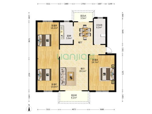 安居苑 3室1厅1卫 120平方