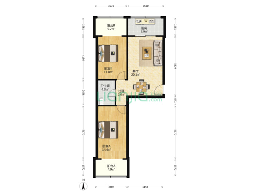 商储西家属院 2室1厅1卫 77平方