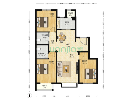首城汇景湾（金河街112号院） 3室2厅2卫 131平方