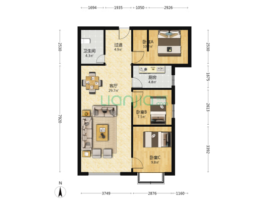 云锦华府 3室1厅1卫 99平方