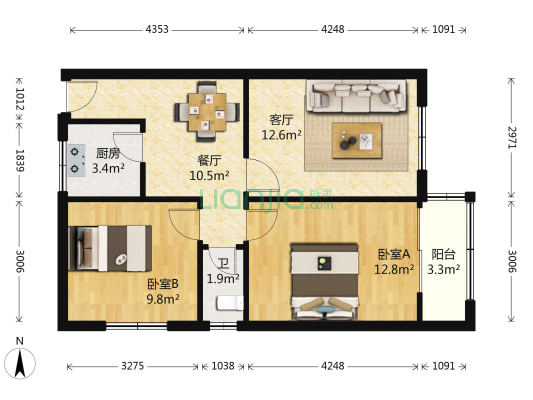 金属公司家属院(商代遗址) 2室2厅1卫 76平方