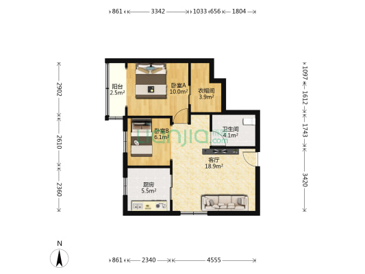 仁宝公寓 2室1厅1卫 75平方