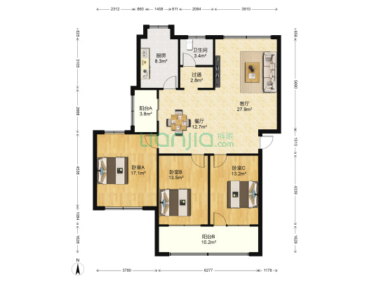 襄州区烟草专卖局家属院 3室2厅1卫 120平方
