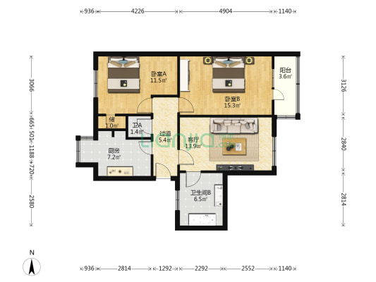 甘肃省电影公司家属院 2室1厅2卫 72平方