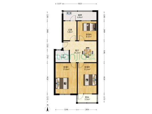 二纸厂家属楼 3室1厅1卫 76平方