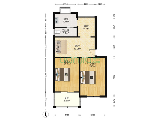 西山坡 2室2厅1卫 69平方