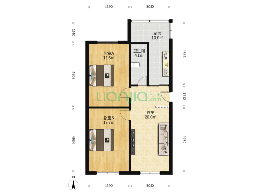 北共济街 2室1厅1卫 82平方