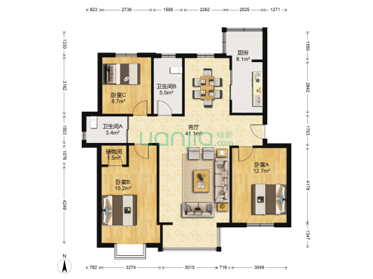 沙柳花园 3室1厅2卫 126平方
