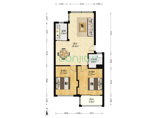 东方苑 2室1厅1卫 83平方