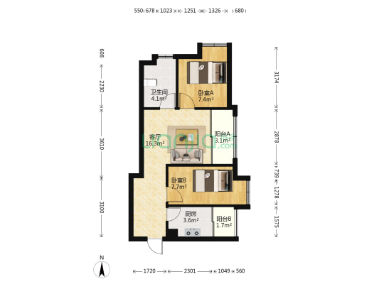 元邦明月星辉 2室1厅1卫 58平方