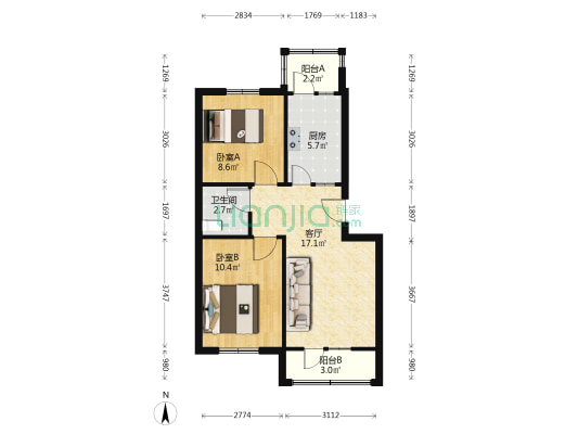核工业二四七大队 2室1厅1卫 63平方