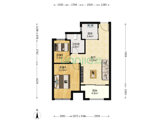 象屿·西郊御府 2室1厅1卫 69平方