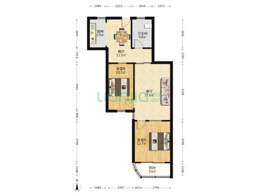 益达公寓 2室2厅1卫 85平方