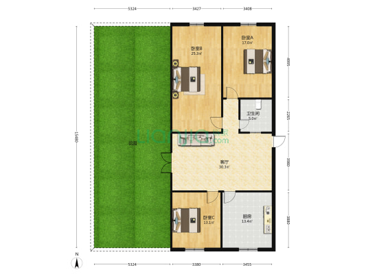 龙兴商住楼 3室1厅1卫 128平方