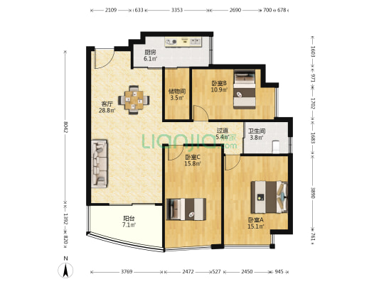 锦东家园二期 3室1厅1卫 106平方