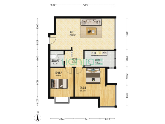 玛雅银座 2室1厅1卫 87平方