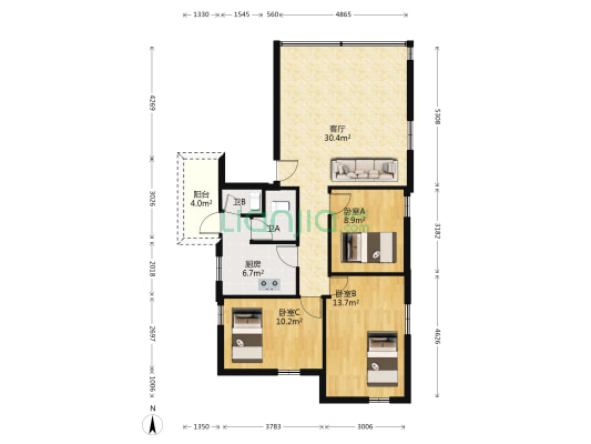 新岗路三十一号 3室1厅2卫 95平方