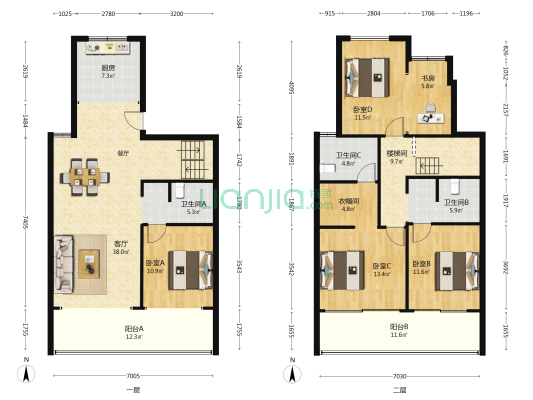 钱江彩虹墅 5室1厅3卫 139平方