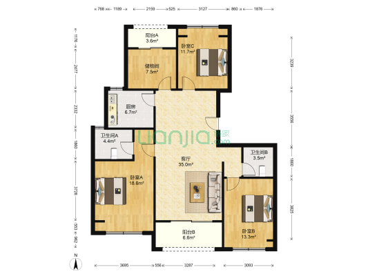 滨江御园 3室1厅2卫 132平方