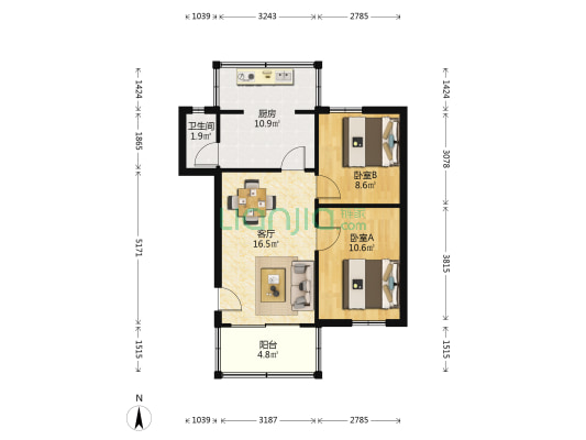 员村四横路1号大院 2室1厅1卫 64平方