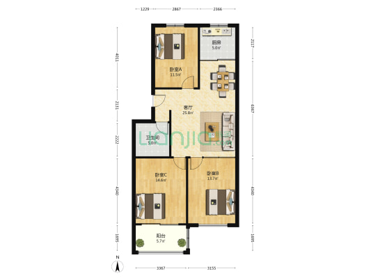 濠景海岸 3室1厅1卫 101平方