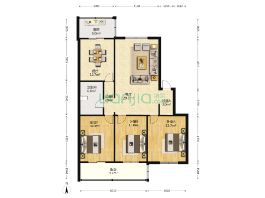 潘家村226号 3室2厅1卫 126平方