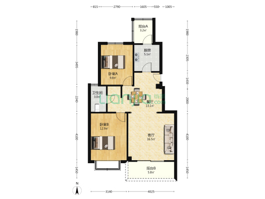 宝景苑二期 2室2厅1卫 83平方