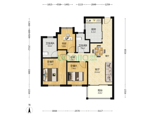 临港天宸 3室1厅2卫 100平方