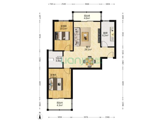 龙成御苑 2室1厅1卫 93平方