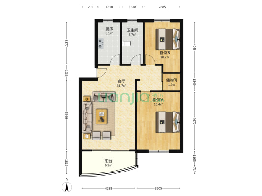 紫薇二村 2室1厅1卫 92平方