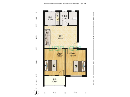 照相机厂家属院 2室1厅1卫 70平方