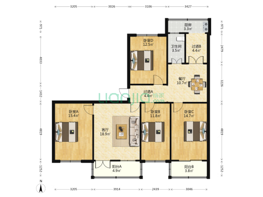 育蕾幼儿园宿舍 4室2厅1卫 132平方