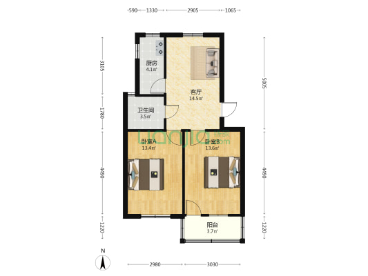 西寺弄散盘 2室1厅1卫 59平方
