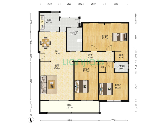 省教育出版社宿舍 3室2厅2卫 167平方