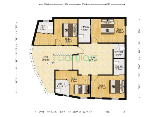 市场路 4室1厅5卫 169平方