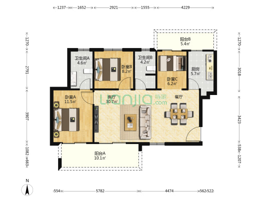 琉森水岸二期 3室1厅2卫 105平方