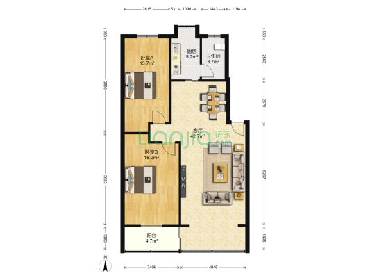 洛阳东路小区 2室1厅1卫 107平方